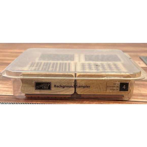 2006 STAMPIN' UP! BACKGROUND SAMPLER Wood Rubber Stamp set of 4 FLOWER LINES - Picture 2 of 3